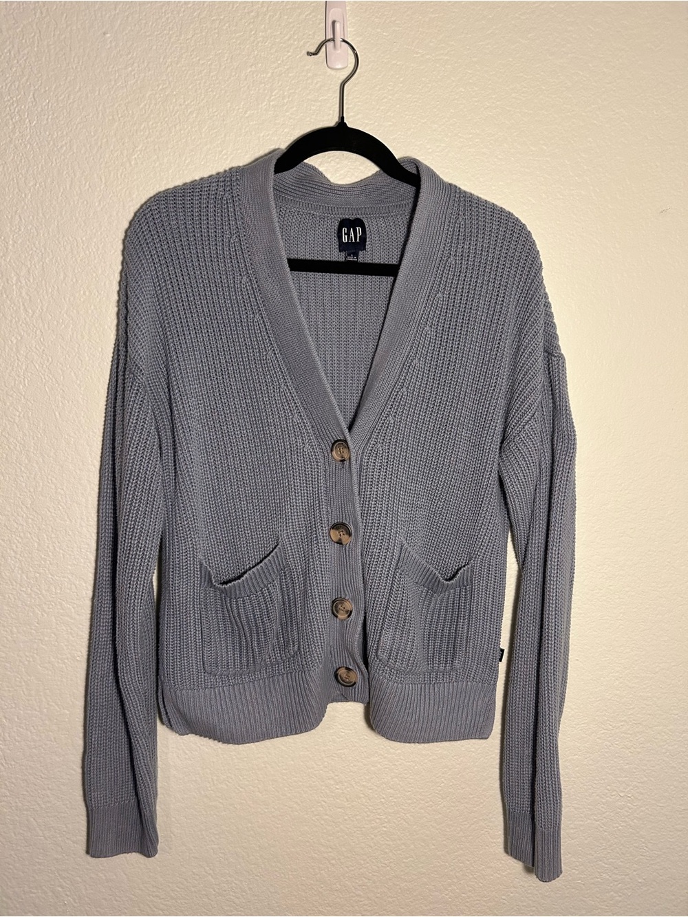 GAP Women's Light Blue Knit Button-Up Cardigan Sweater